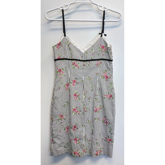 Y2K Maggy London floral Embroidered Roses Striped Babydoll Dress Sz12 - Picture 7 of 12